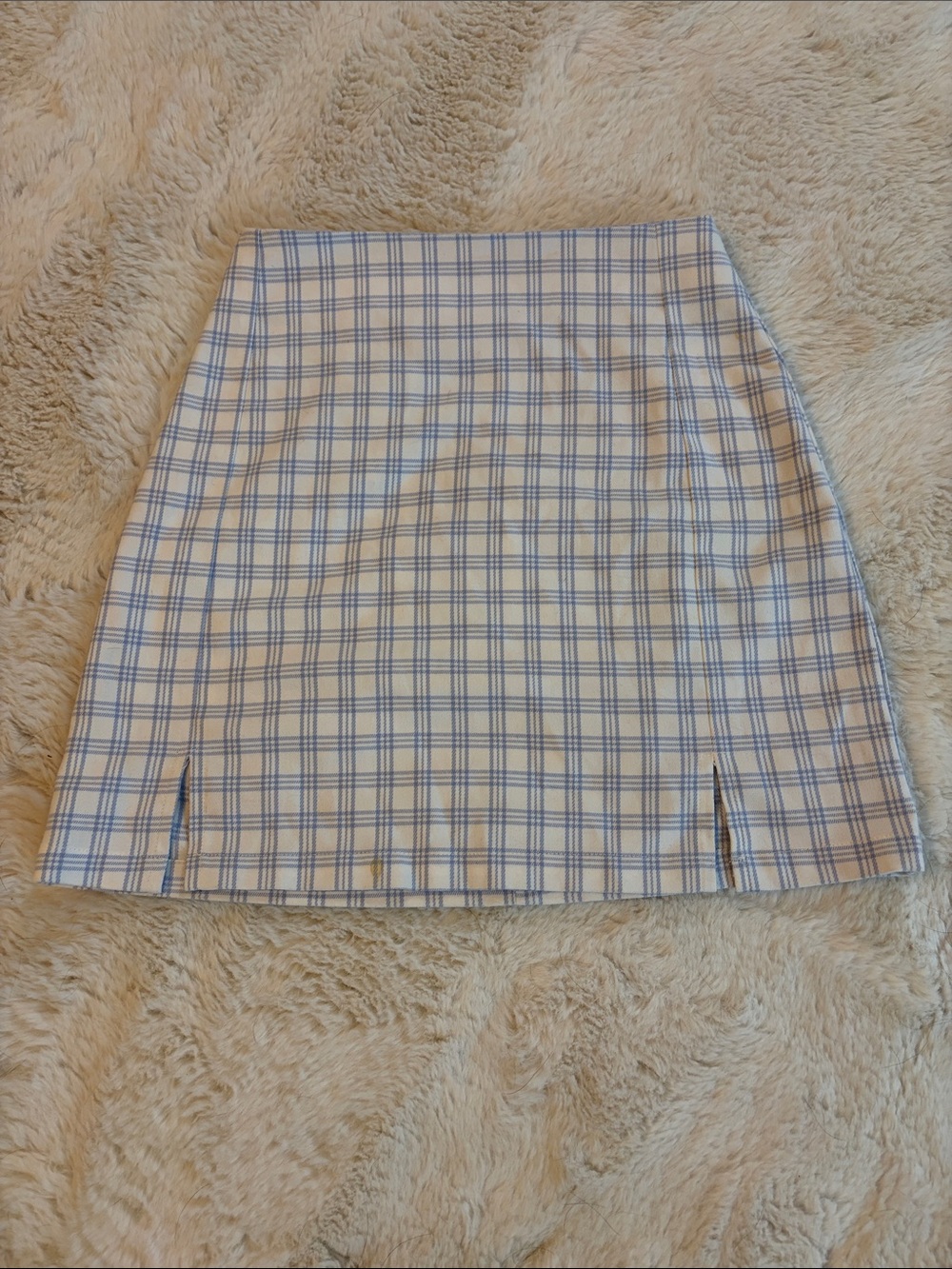 Brandy Melville White and Light Blue Plaid Mini Skirt
